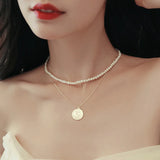 High Queen's Head Coins Pearl Necklace 14k Filled