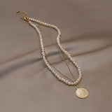 High Queen's Head Coins Pearl Necklace 14k Filled