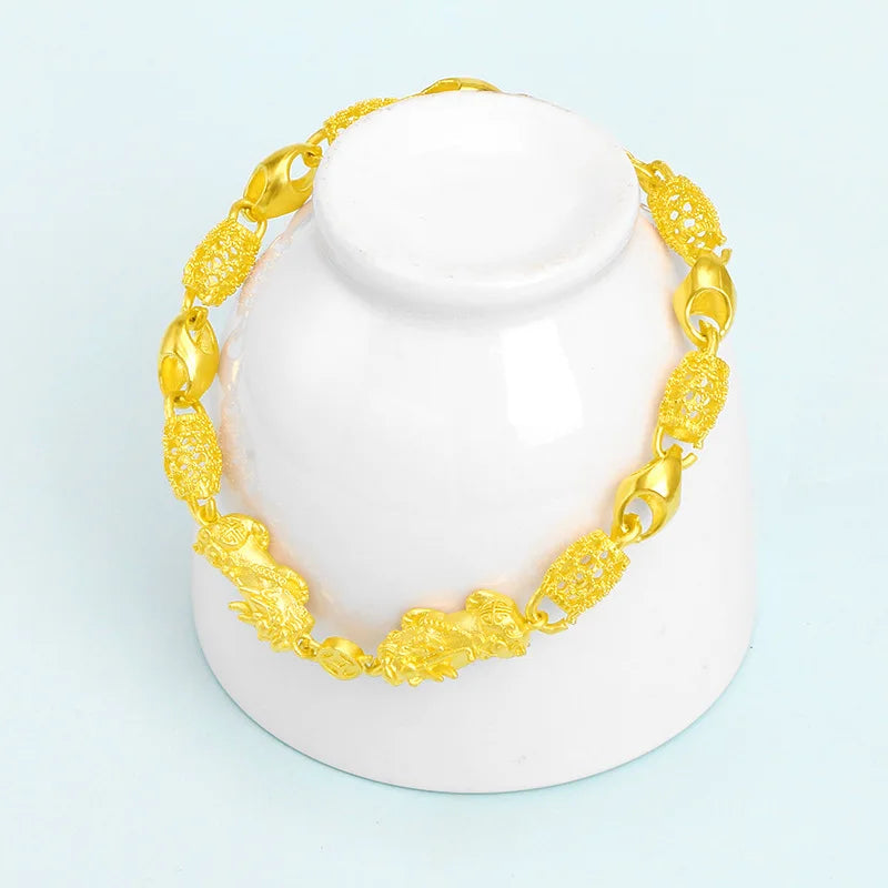 24K Plated Thick Brave Bracelet for Men Women Anniversary Wedding