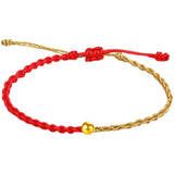 Real 24K Yellow Woman Lucky Bead Red Cord Bracelet