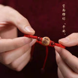 Hand-carved Peach Wood Zodiac Bracelet with Cinnabar - Women's Jewelry