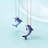 925 Silver Rose Dark Dolphin Pendant Necklace Women Jewelry