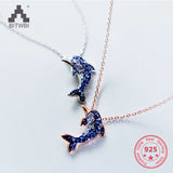 925 Silver Rose Dark Dolphin Pendant Necklace Women Jewelry