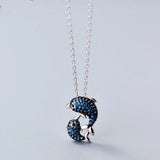 925 Silver Rose Dark Dolphin Pendant Necklace Women Jewelry