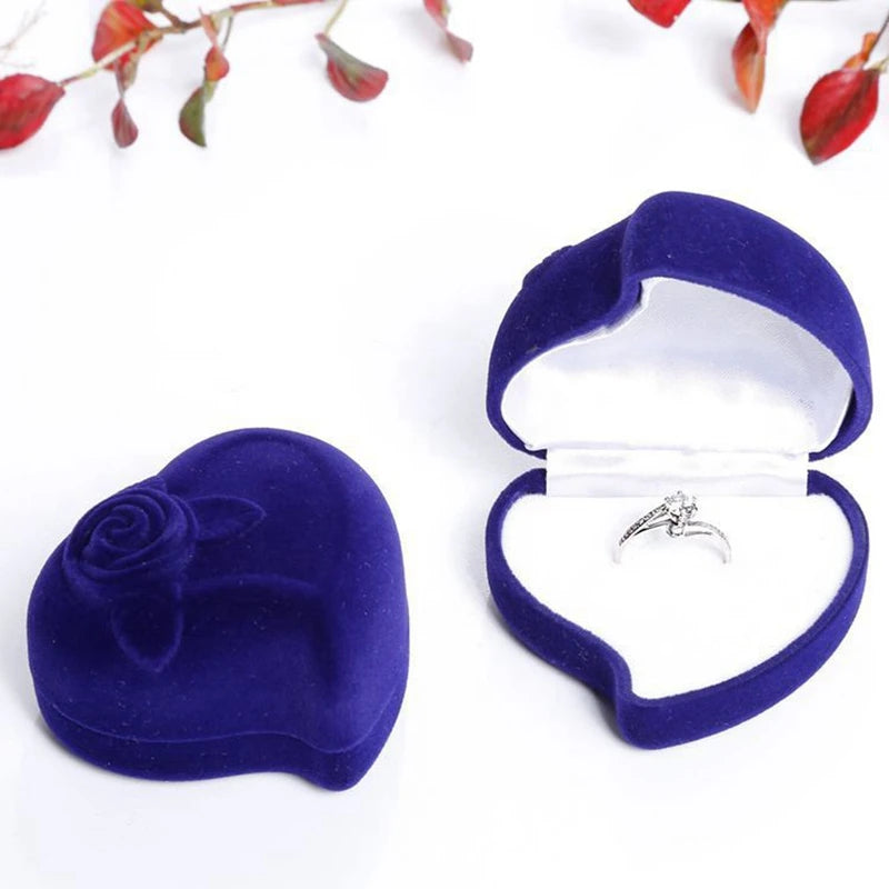 Red Velvet Ring Box Jewelry Display Case Earring Organizer Wedding Ring Storage