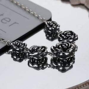 Retro Rose Flower Thai Silver Women's Necklace Jewelry Short Chain