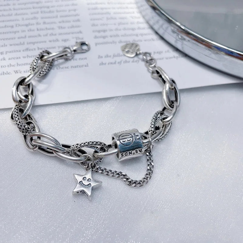 Retro Thai Silver Female Tank Chains Bracelet