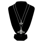 Rhinestone Skull Pendant Necklace Cross Chain Punk Goth Jewelry