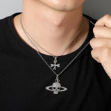 Rhinestone Skull Pendant Necklace Cross Chain Punk Goth Jewelry
