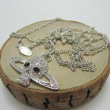 Rhinestone Skull Pendant Necklace Cross Chain Punk Goth Jewelry