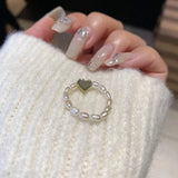 Romantic Love Heart Freshwater Pearl Ring for Women Engagement