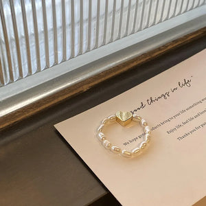 Romantic Love Heart Freshwater Pearl Ring for Women Engagement