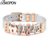 Rose Stainless Steel Mesh Bracelet with Love Lock Charms