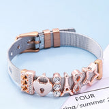 Rose Stainless Steel Mesh Bracelet with Love Lock Charms
