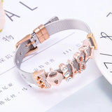 Rose Stainless Steel Mesh Bracelet with Love Lock Charms