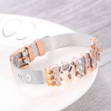 Rose Stainless Steel Mesh Bracelet with Love Lock Charms