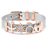 Rose Stainless Steel Mesh Bracelet with Love Lock Charms