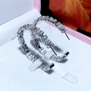 50mm Hoop Earrings CZ Paved Geometric Statement Jewelry