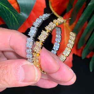Geometric CZ Earrings with Paved Cubic Zirconia - Statement Jewelry