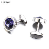 Round Purple Crystal Cufflinks for Men's Shirt, Low-key Groom Wedding Cufflinks