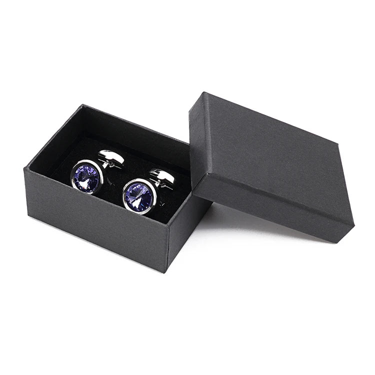 Round Purple Crystal Cufflinks for Men's Shirt, Low-key Groom Wedding Cufflinks