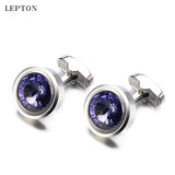 Round Purple Crystal Cufflinks for Men's Shirt, Low-key Groom Wedding Cufflinks