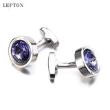 Round Purple Crystal Cufflinks for Men's Shirt, Low-key Groom Wedding Cufflinks