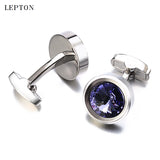Round Purple Crystal Cufflinks for Men's Shirt, Low-key Groom Wedding Cufflinks