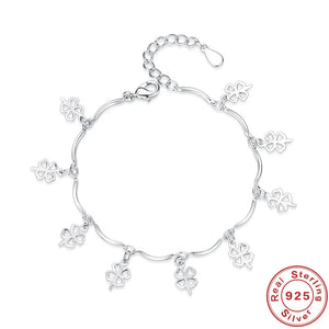 S925 Sterling Silver Bracelet Lucky Clover Delicate Women Wedding