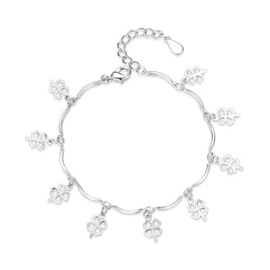 S925 Sterling Silver Bracelet Lucky Clover Delicate Women Wedding
