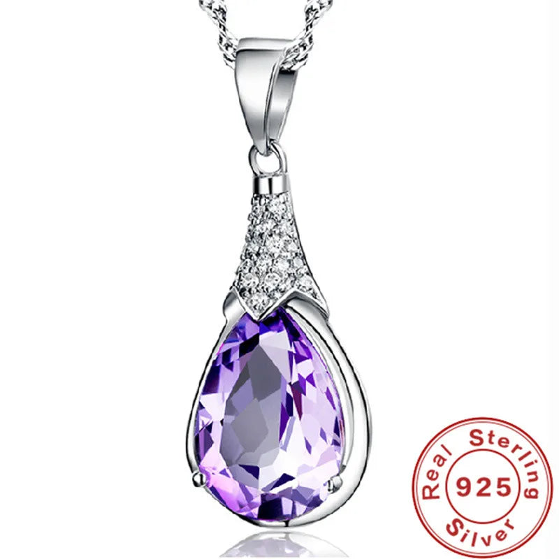 Amethyst Wishstone Pendant Necklace for Women, Engagement Party Jewelry