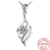 S925 Silver Zircon Wing Pendant Necklace Women's Wedding Jewelry