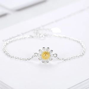 S925 Sterling Silver Sunflower Bracelet Wedding Jewelry Gift