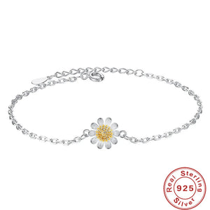 S925 Sterling Silver Sunflower Bracelet Wedding Jewelry Gift
