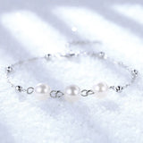 S925 Sterling Silver 3 Pearl Bracelet Delicate Wedding Jewelry