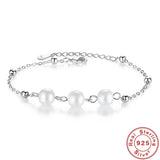 S925 Sterling Silver 3 Pearl Bracelet Delicate Wedding Jewelry