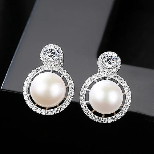 S925 Silver Pearl Earrings CZ Zircon Woman Earring