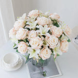 Silk Rose Lily Bouquet Artificial Flowers Christmas Wedding Home DIY Decoration