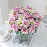 Silk Rose Lily Bouquet Artificial Flowers Christmas Wedding Home DIY Decoration