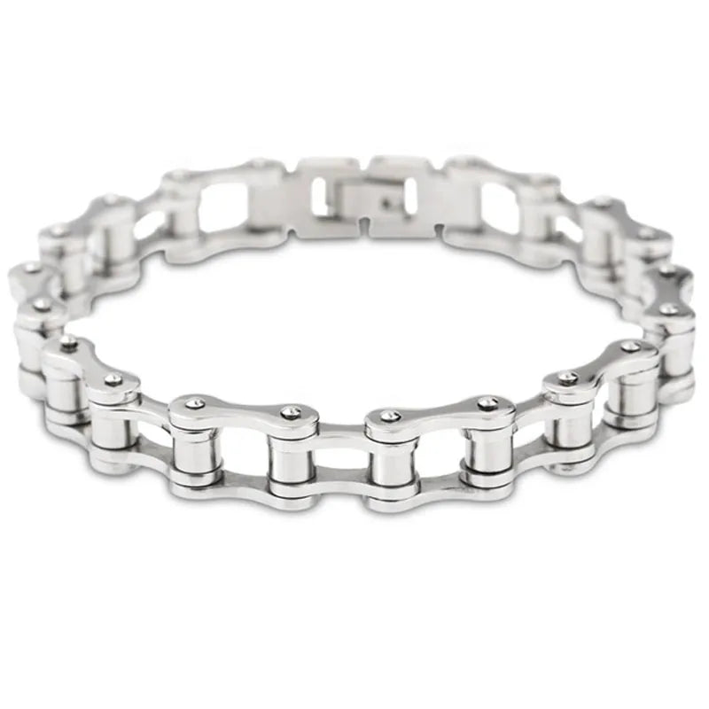 Silver Stainless Steel Bike Chain Bracelet Men's Bangle