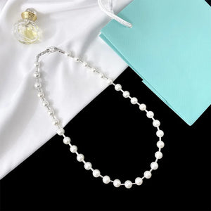 Silver Mussel Pearl Round Tube Ring Necklace Women Jewelry