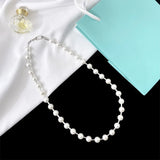 Silver Mussel Pearl Round Tube Ring Necklace Women Jewelry