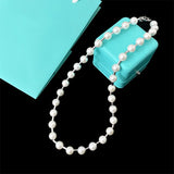 Silver Mussel Pearl Round Tube Ring Necklace Women Jewelry
