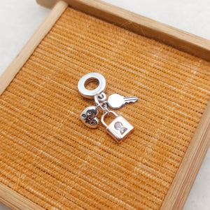 Silver Key Padlock Heart Triple Dangle Charm Spring Mother's Gift