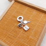 Silver Key Padlock Heart Triple Dangle Charm Spring Mother's Gift