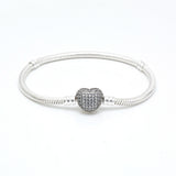 Silver Plated Heart Chain Bead Charm Bracelet