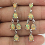 Silver Plated Orange Fire Opal Long Stud Earrings