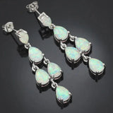Silver Plated Orange Fire Opal Long Stud Earrings