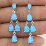 Silver Plated Orange Fire Opal Long Stud Earrings