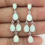 Silver Plated Orange Fire Opal Long Stud Earrings